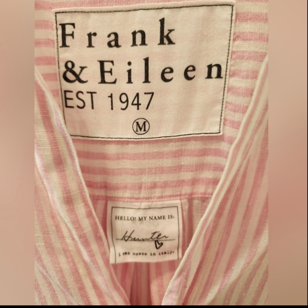 Frank & Eileen Hunter Pink & White Striped Italian  Linen Shirt-Dress - Medium - Picture 4 of 11